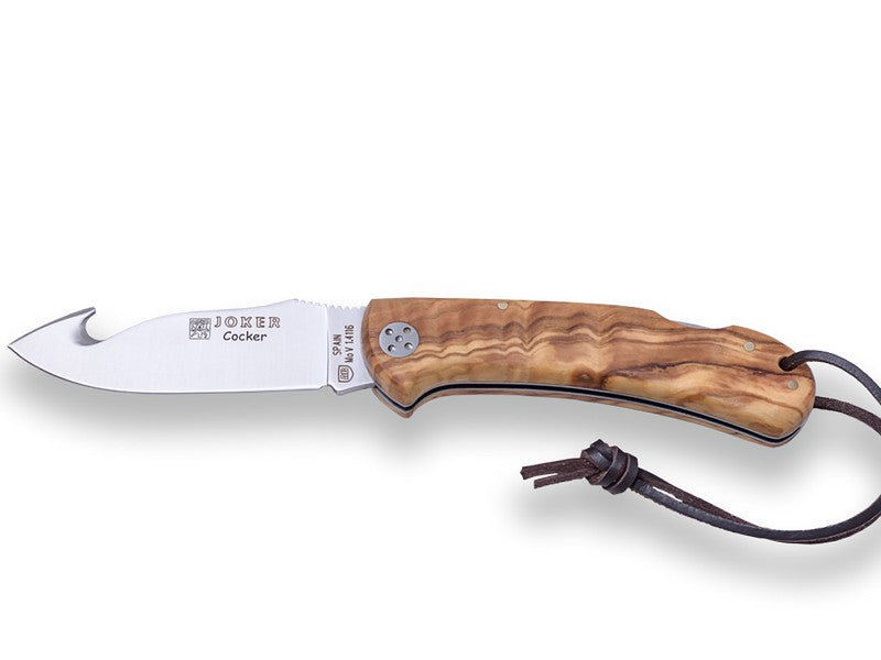 COLTELLO COCKER CON SCUOIATORE MANICO OLIVO LAMA 9 CM PESO 100 GR
