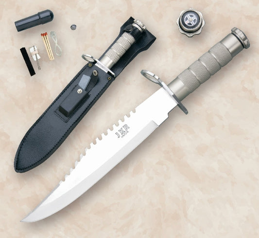 COLTELLO MODELLO RAMBO CON KIT SOPRAVVIVENZA NEL MANICO + BUSSOLA LAMA 25 CM