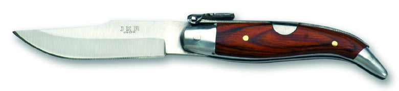 COLTELLO TASCABILE CON MANICO LEGNO ROSSO TESTINE ALLUMINIO LAMA 6,5 CM