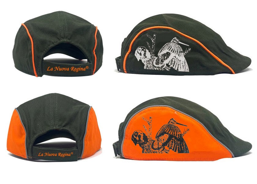 CAPPELLO COPPOLA CON RICAMO setter e beccaccia – VERDE ARANCIONE – LA NUOVA REGINA