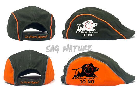 CAPPELLO COPPOLA CON RICAMO CINGHIALE CON RETICOLO – VERDE ARANCIONE – LA NUOVA REGINA
