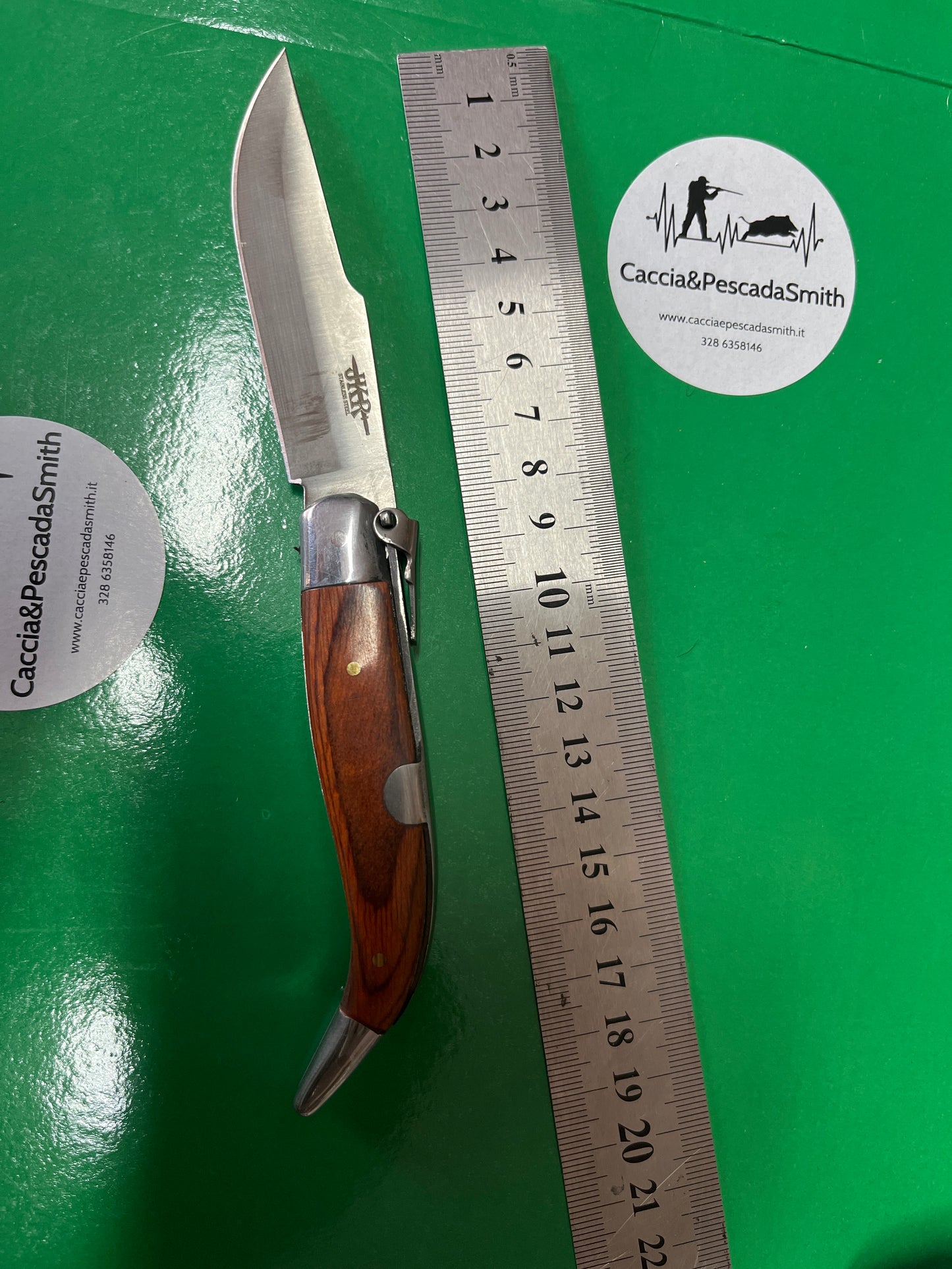 COLTELLO TASCABILE CON MANICO LEGNO TESTINA INOX LAMA 9 CM